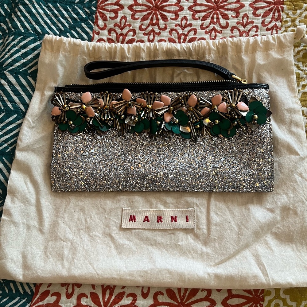 Marni beaded glitter clutch
